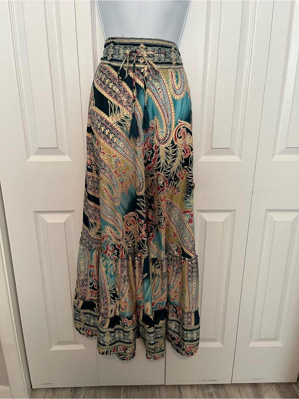 Bohemian Paisley Maxi Skirt in Teal and Gold